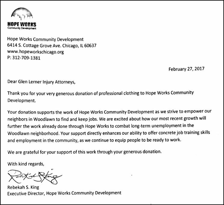 Hope Works Chicago Thank You Letter