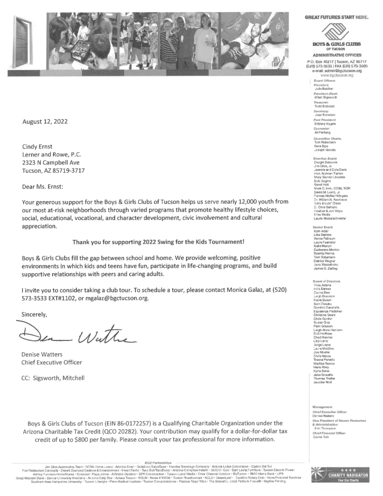 Boys and Girls Clubs of Tucson $10K Donation