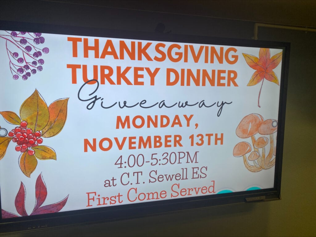 Promo sign for Las Vegas Thanksgiving meal giveaway
