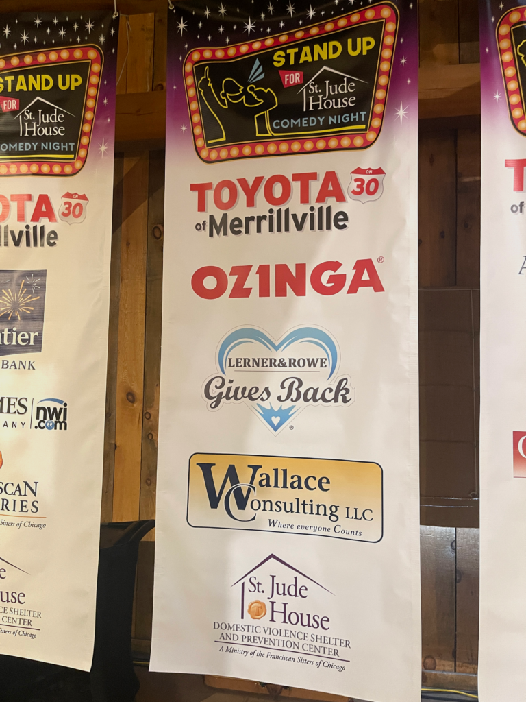 St. Jude House Comedy Show Sponsor sign