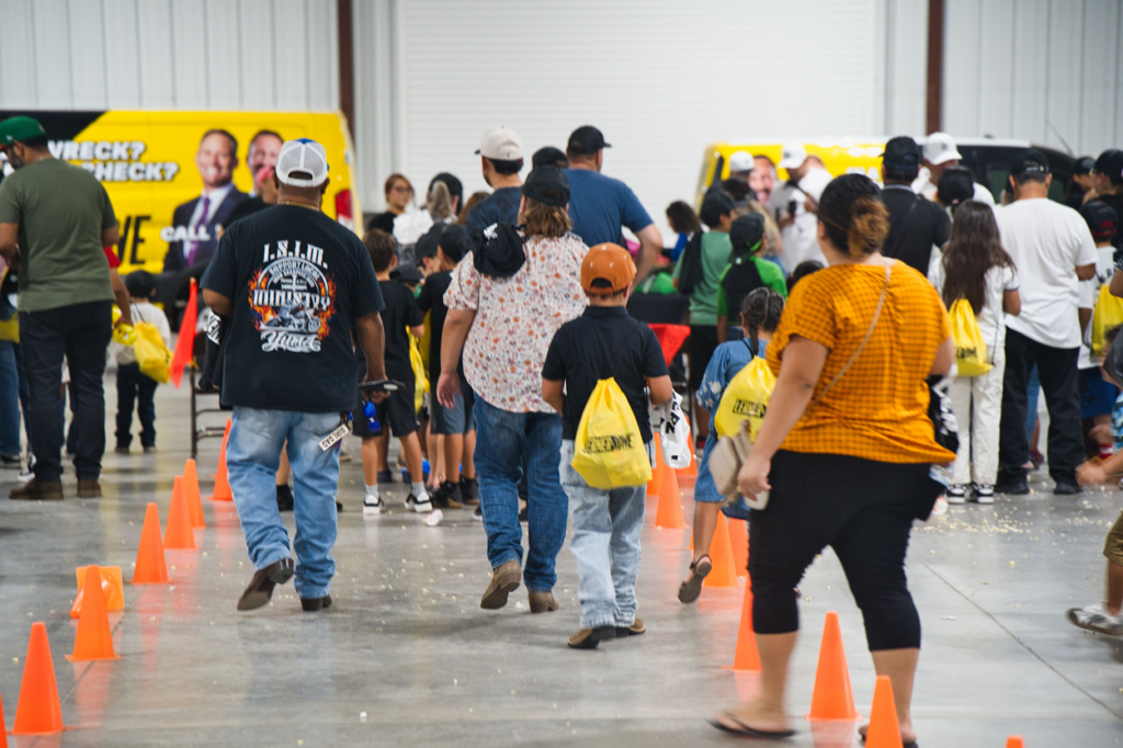 Backpack giveaway in Yuma crowd